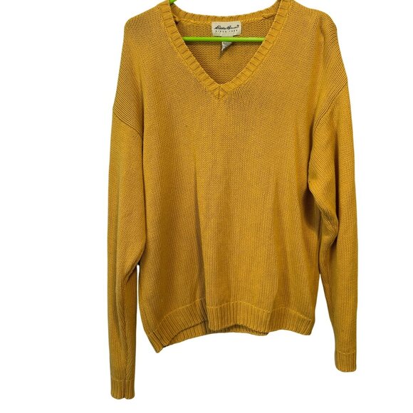 Eddie Bauer Mens Yellow V-Neck Knit Sweater Large - Picture 1 of 5